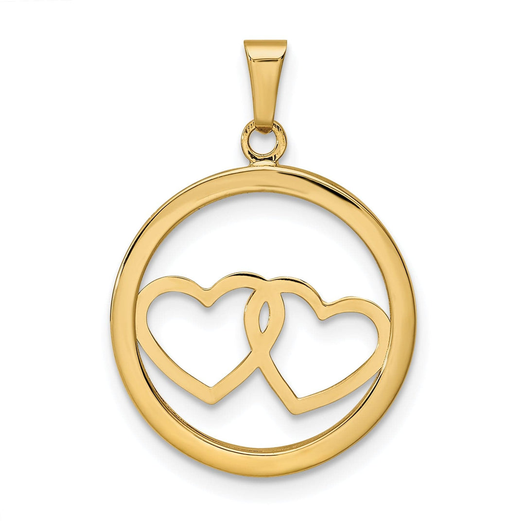 Lovely Rita's Charms & Pendants 14k Yellow Gold Polished Double Heart in Circle Pendant
