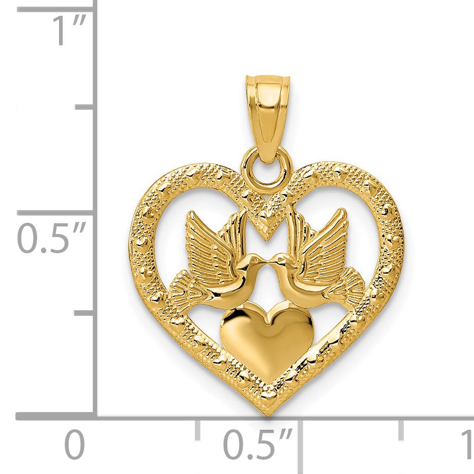 Lovely Rita's Charms & Pendants 14k Yellow Gold Polished Finish Doves in Heart Pendant