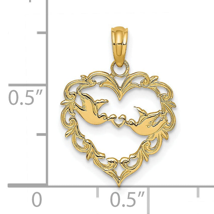 Lovely Rita's Charms & Pendants 14k Yellow Gold Polished Love Birds in Heart Pendant