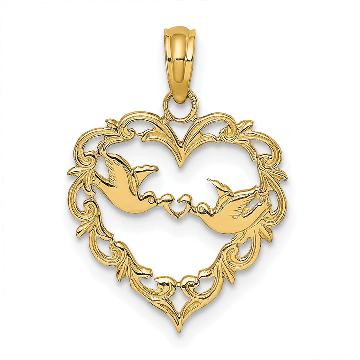 Lovely Rita's Charms & Pendants 14k Yellow Gold Polished Love Birds in Heart Pendant