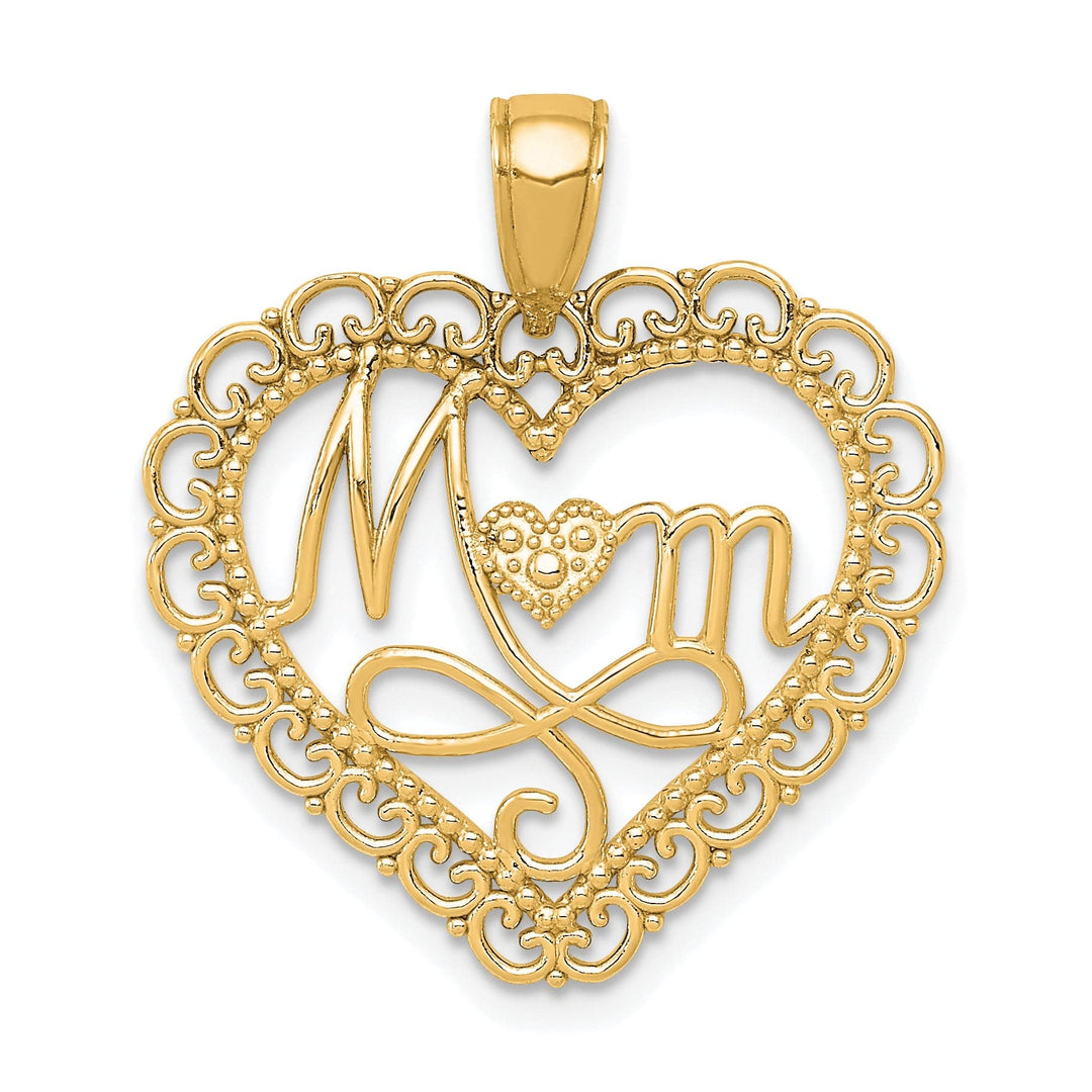 Lovely Rita's Charms & Pendants 14k Yellow Gold Polished MOM Scallop Heart Pendant