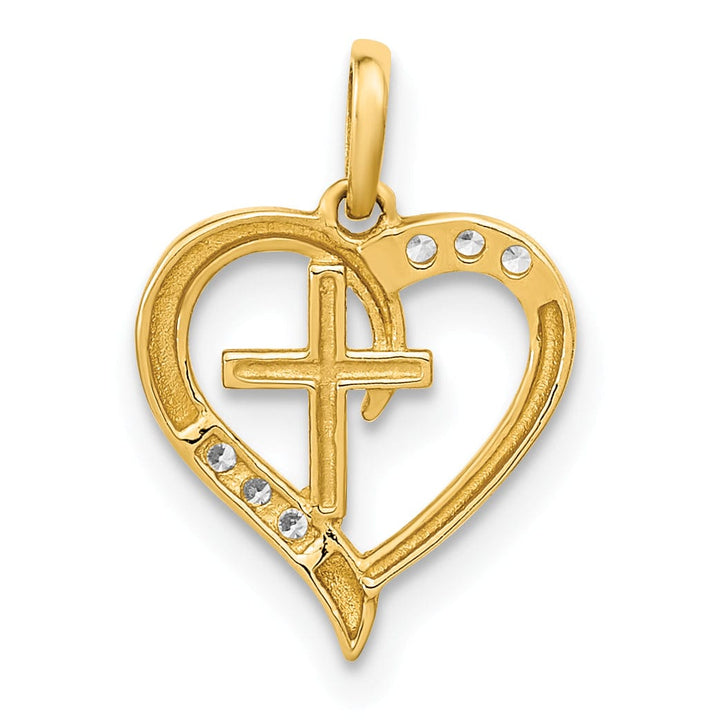 Lovely Rita's Charms & Pendants 14k Yellow Gold Polished Open Heart with Cross C.Z Pendant