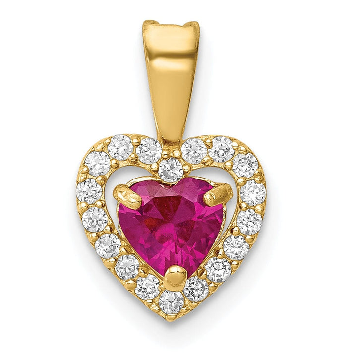 Lovely Rita's Charms & Pendants 14k Yellow Gold Polished Red and Clear C.Z Heart Pendant