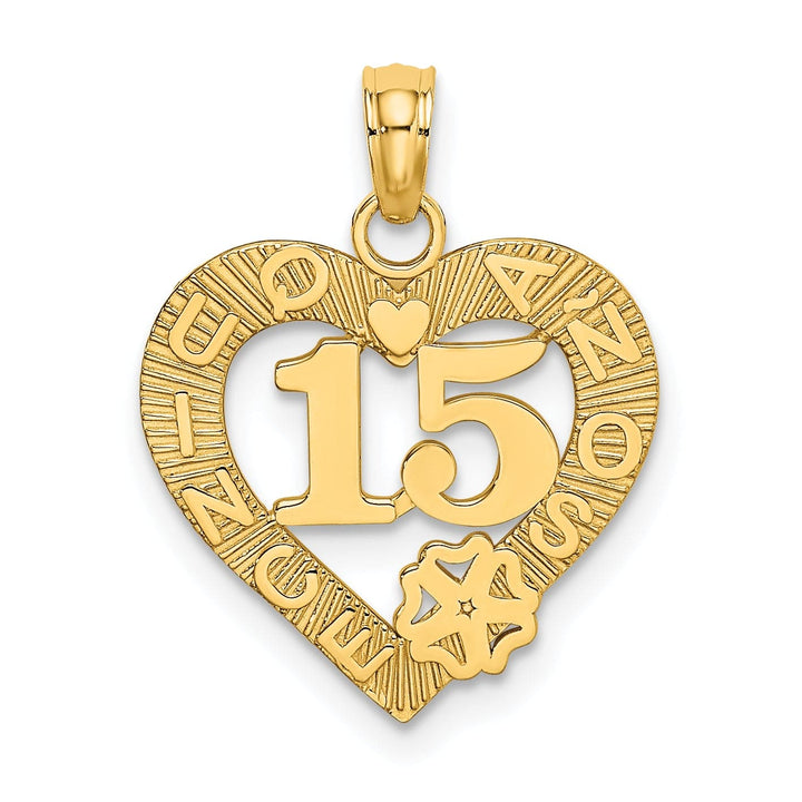 Lovely Rita's Charms & Pendants 14k Yellow Gold QUINCE ANOS 15 in Heart Design Pendant