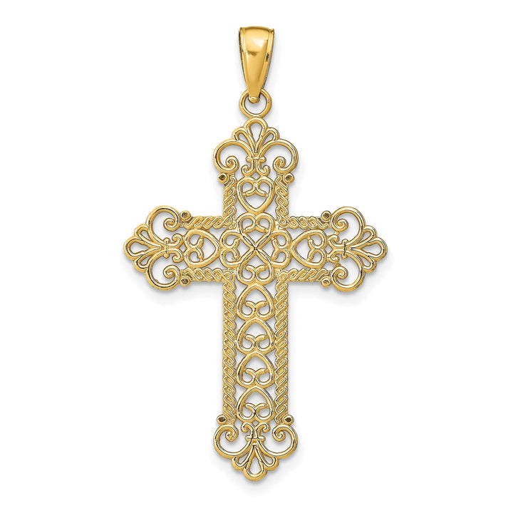 Lovely Rita's Charms & Pendants 14K Yellow Gold Refined Large Rope Frame Filigree Cross Pendant