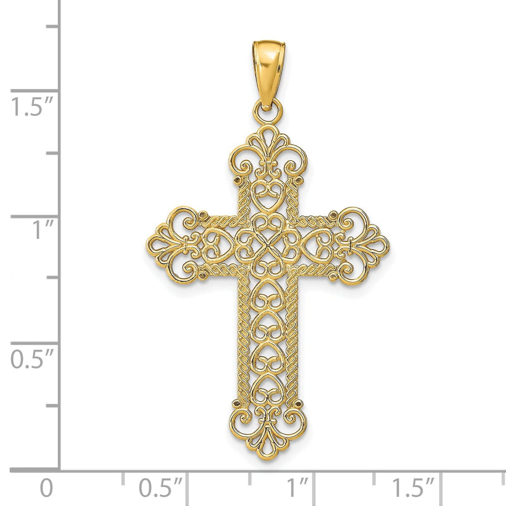 Lovely Rita's Charms & Pendants 14K Yellow Gold Refined Large Rope Frame Filigree Cross Pendant