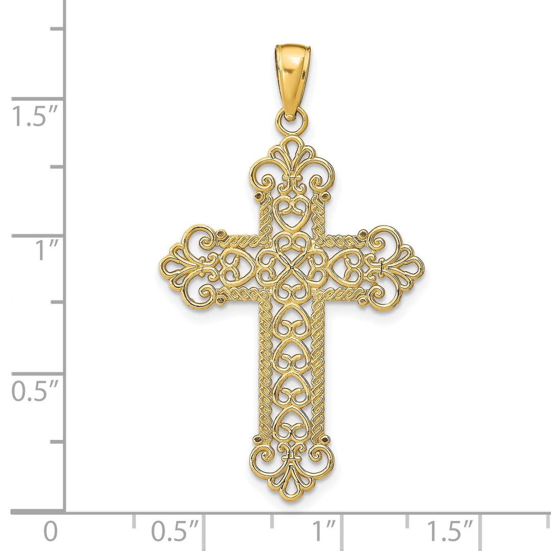 Lovely Rita's Charms & Pendants 14K Yellow Gold Refined Large Rope Frame Filigree Cross Pendant