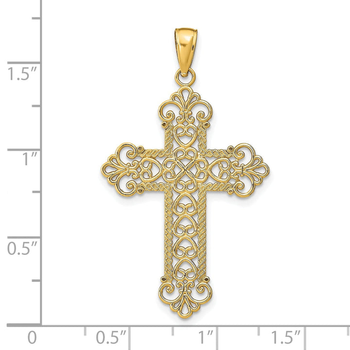Lovely Rita's Charms & Pendants 14K Yellow Gold Refined Large Rope Frame Filigree Cross Pendant