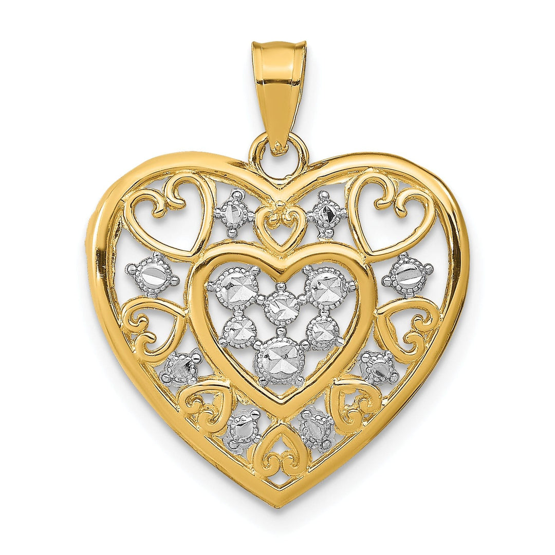 Lovely Rita's Charms & Pendants 14k Yellow Gold Rhodium Cut-Out Filigree Heart Pendant