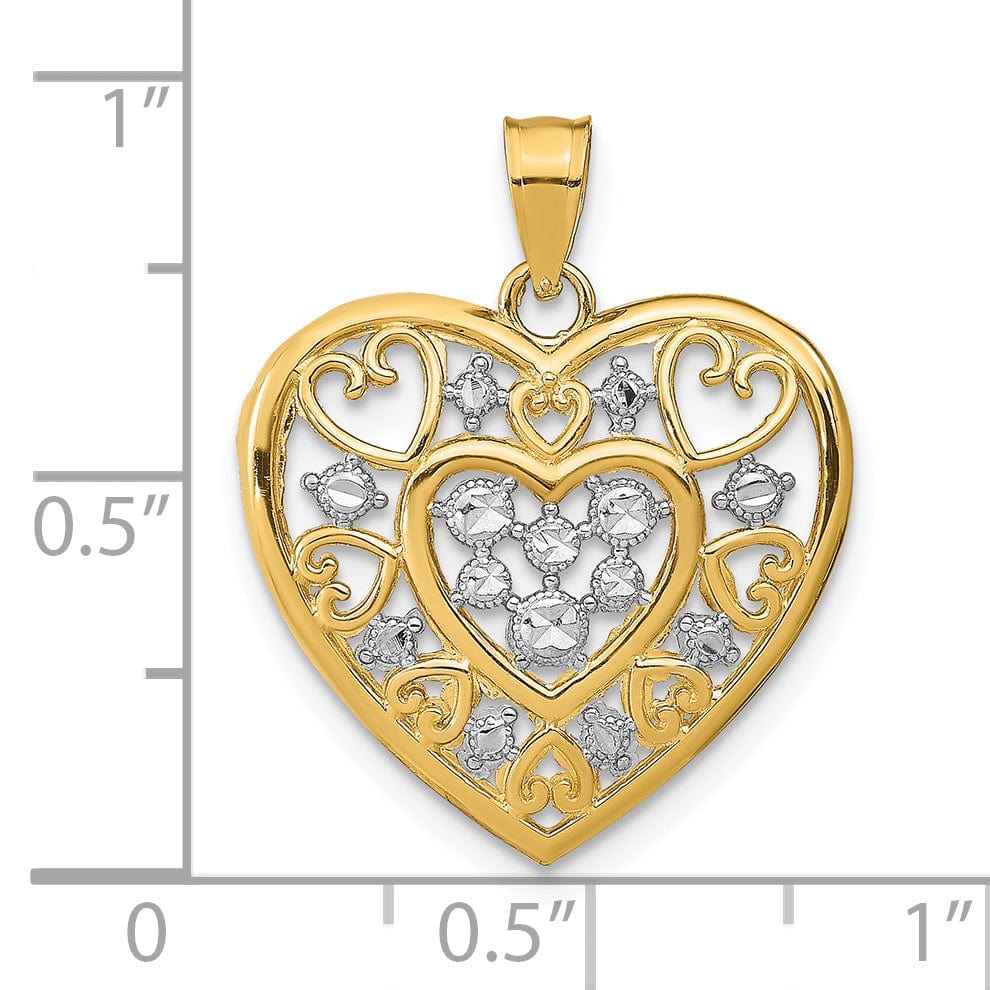 Lovely Rita's Charms & Pendants 14k Yellow Gold Rhodium Cut-Out Filigree Heart Pendant