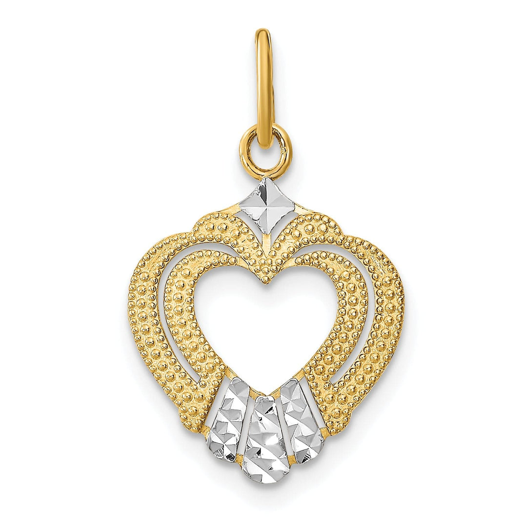 Lovely Rita's Charms & Pendants 14k Yellow Gold Rhodium D.C Textured Finish Heart Pendant