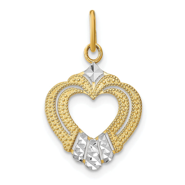 Lovely Rita's Charms & Pendants 14k Yellow Gold Rhodium D.C Textured Finish Heart Pendant