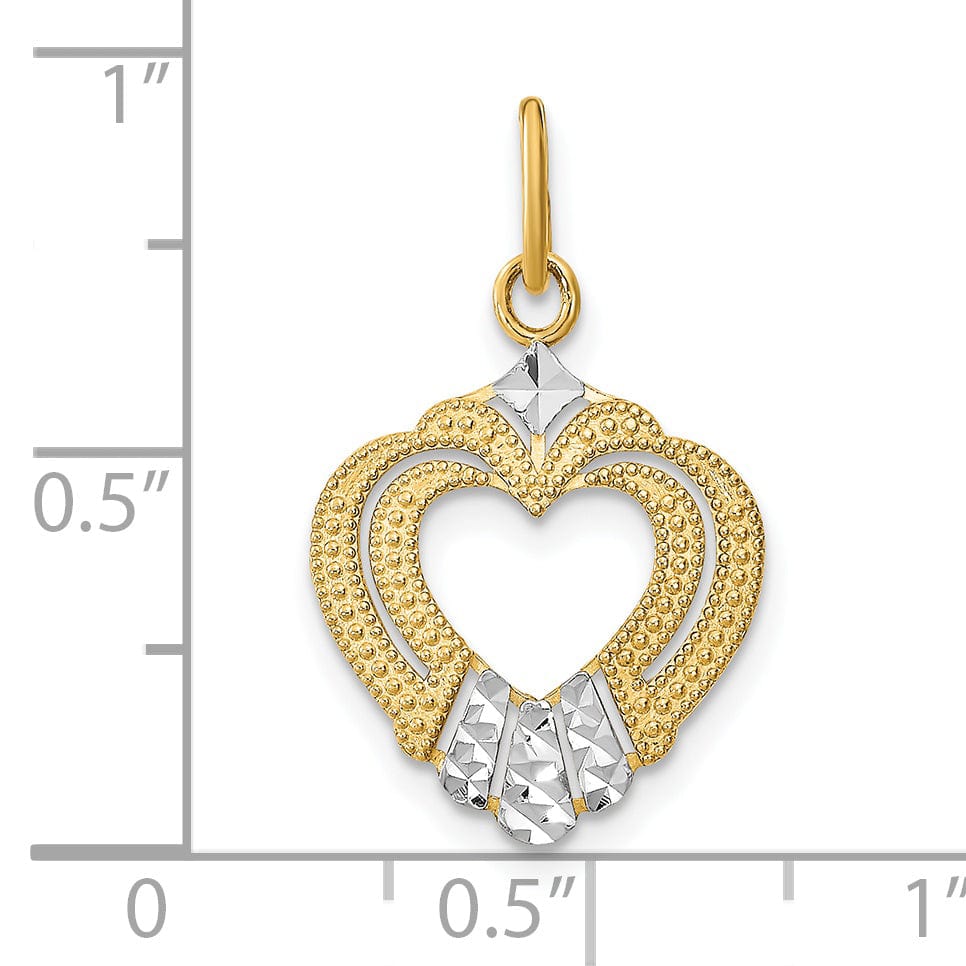 Lovely Rita's Charms & Pendants 14k Yellow Gold Rhodium D.C Textured Finish Heart Pendant