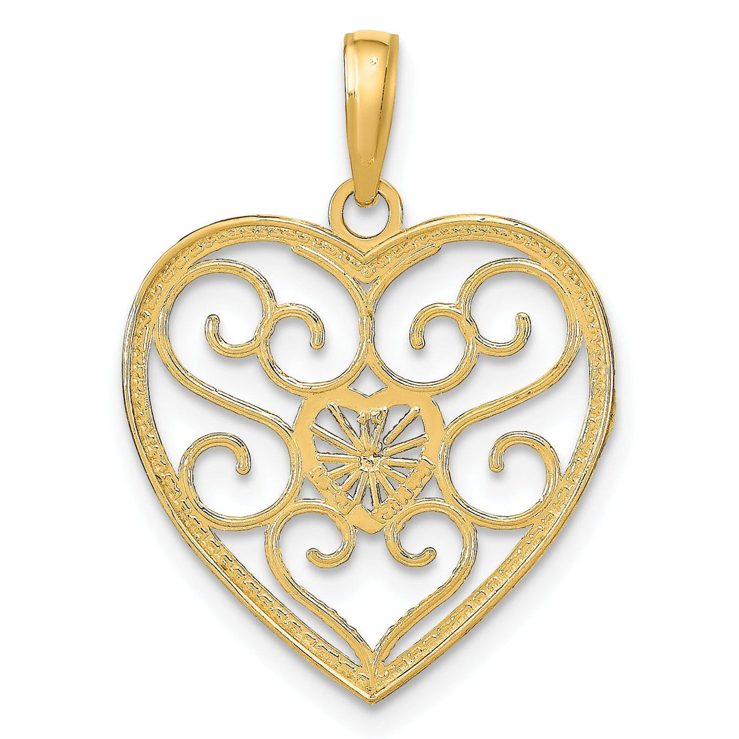 Lovely Rita's Charms & Pendants 14k Yellow Gold Rhodium Filigree Beaded Heart Pendant