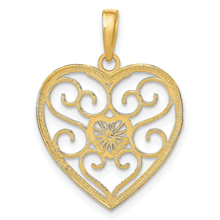 Lovely Rita's Charms & Pendants 14k Yellow Gold Rhodium Filigree Beaded Heart Pendant