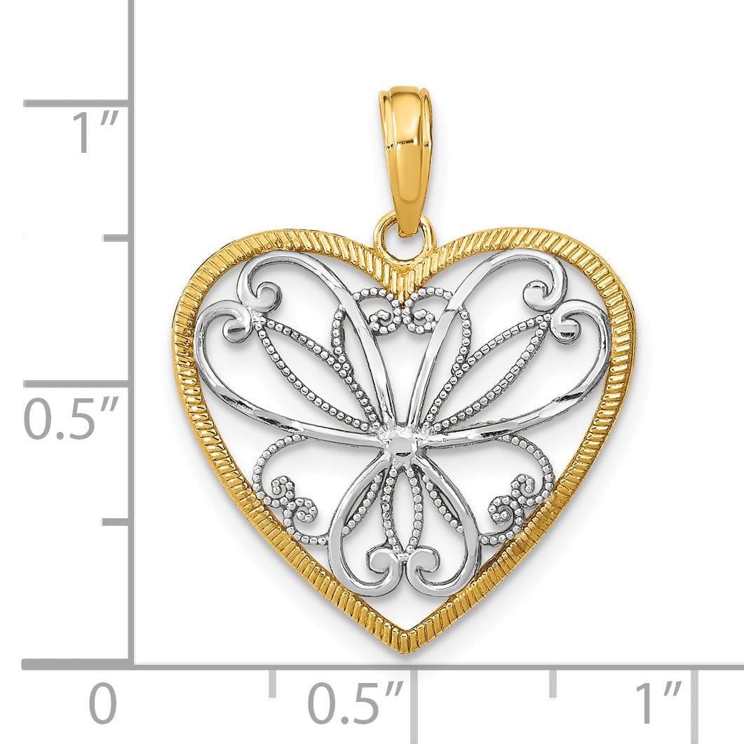 Lovely Rita's Charms & Pendants 14k Yellow Gold Rhodium Filigree Design Heart Pendant