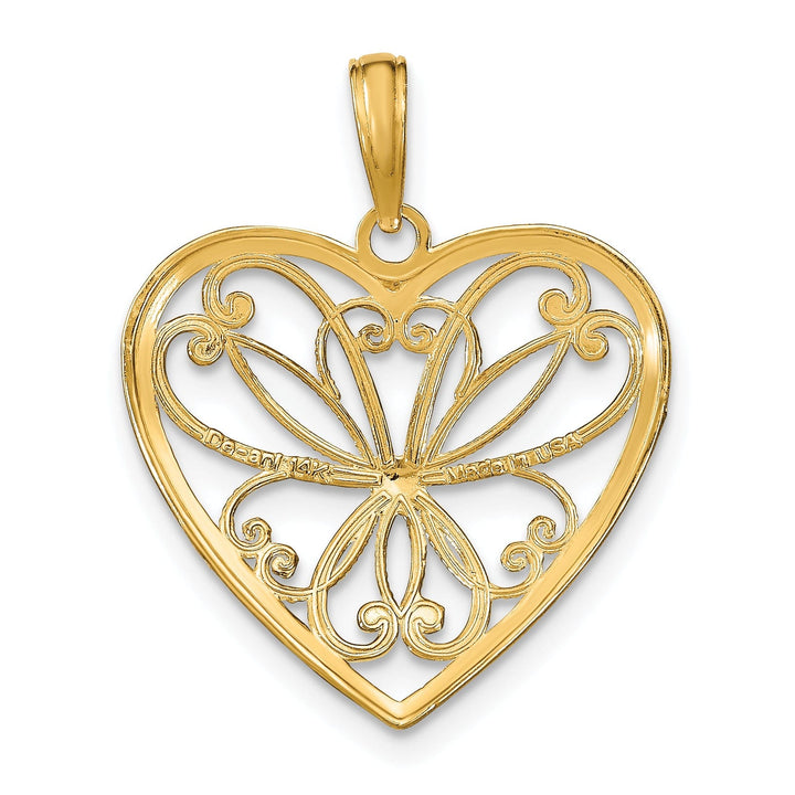 Lovely Rita's Charms & Pendants 14k Yellow Gold Rhodium Filigree Design Heart Pendant