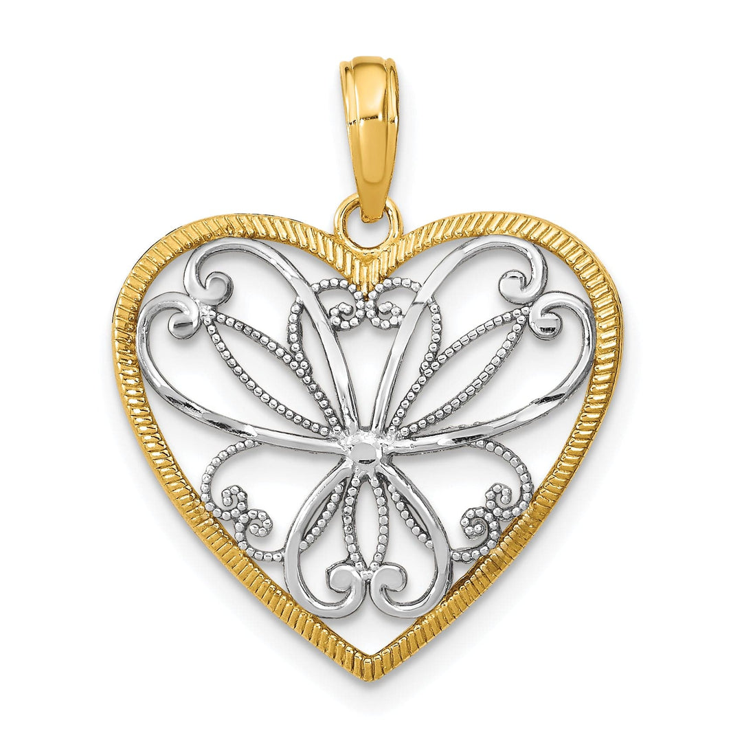 Lovely Rita's Charms & Pendants 14k Yellow Gold Rhodium Filigree Design Heart Pendant