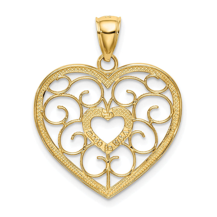 Lovely Rita's Charms & Pendants 14k Yellow Gold Rhodium Filigree Heart Pendant