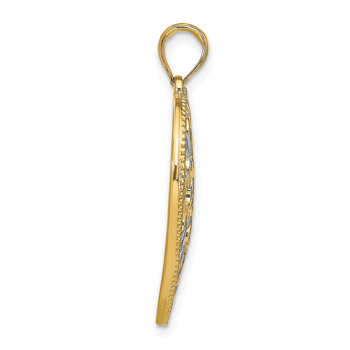 Lovely Rita's Charms & Pendants 14k Yellow Gold Rhodium Filigree Leaf Accent Heart Pendant