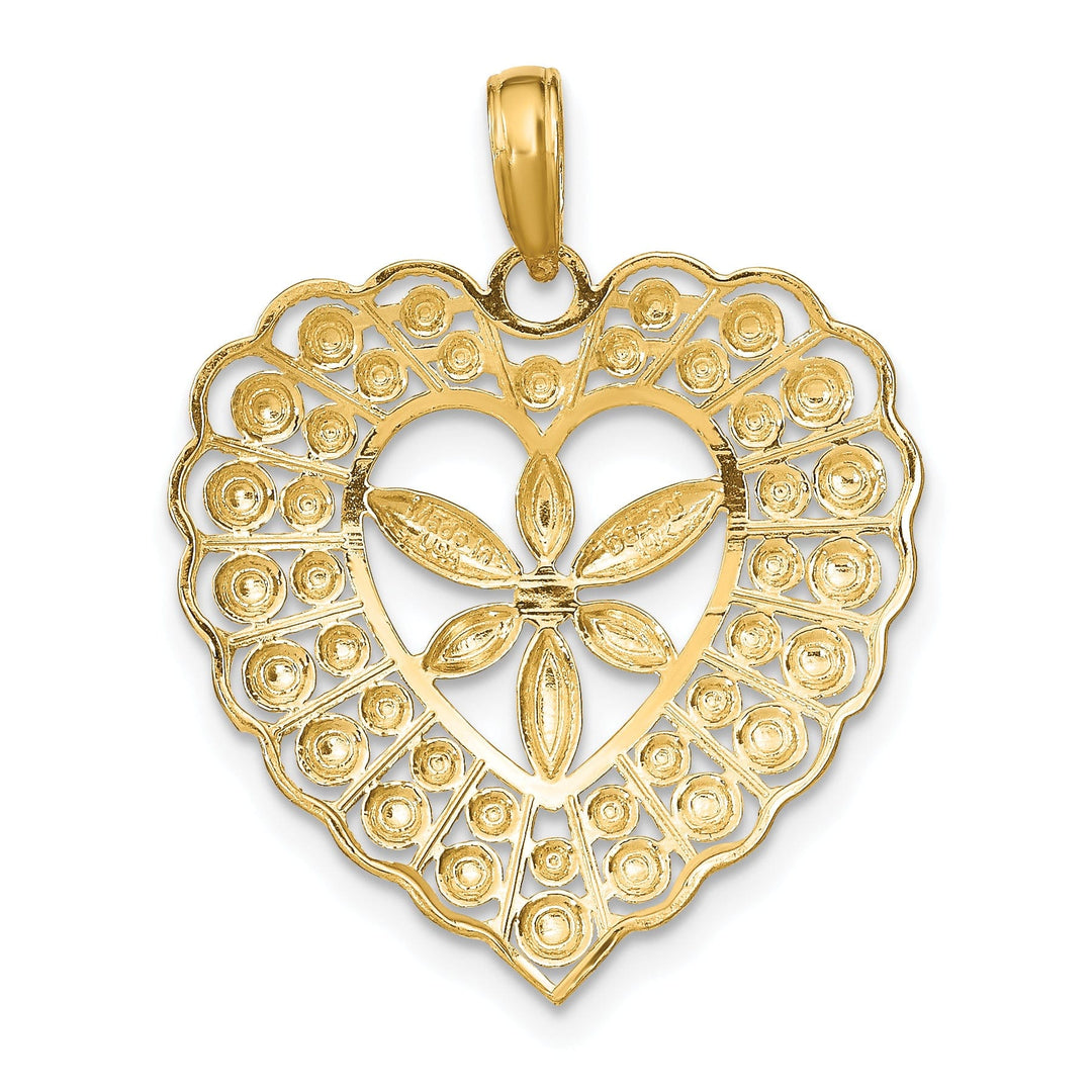 Lovely Rita's Charms & Pendants 14k Yellow Gold Rhodium Flower and Beaded Heart Pendant