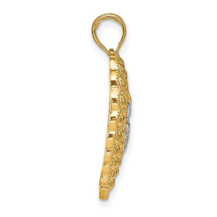 Lovely Rita's Charms & Pendants 14k Yellow Gold Rhodium Flower and Beaded Heart Pendant