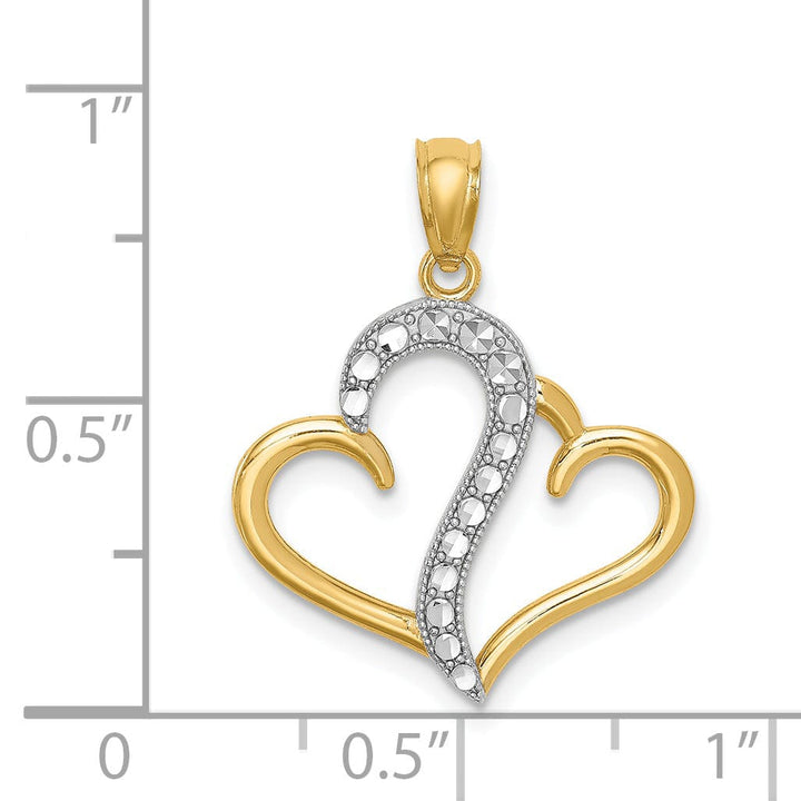 Lovely Rita's Charms & Pendants 14k Yellow Gold Rhodium Polished Double Heart Pendant