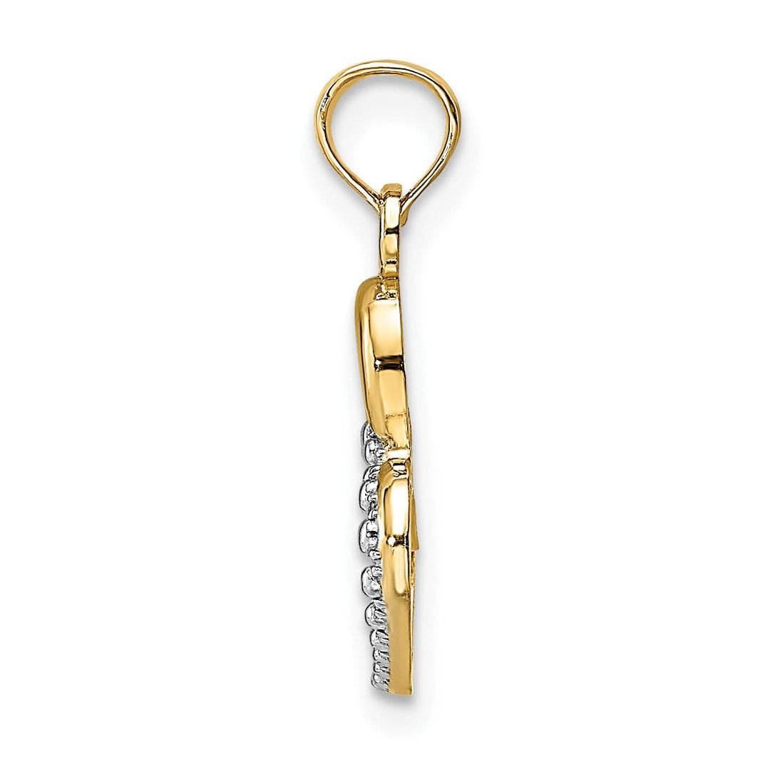 Lovely Rita's Charms & Pendants 14k Yellow Gold Rhodium Polished Textured Intertwined Hearts Pendant