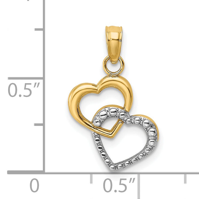Lovely Rita's Charms & Pendants 14k Yellow Gold Rhodium Polished Textured Intertwined Hearts Pendant