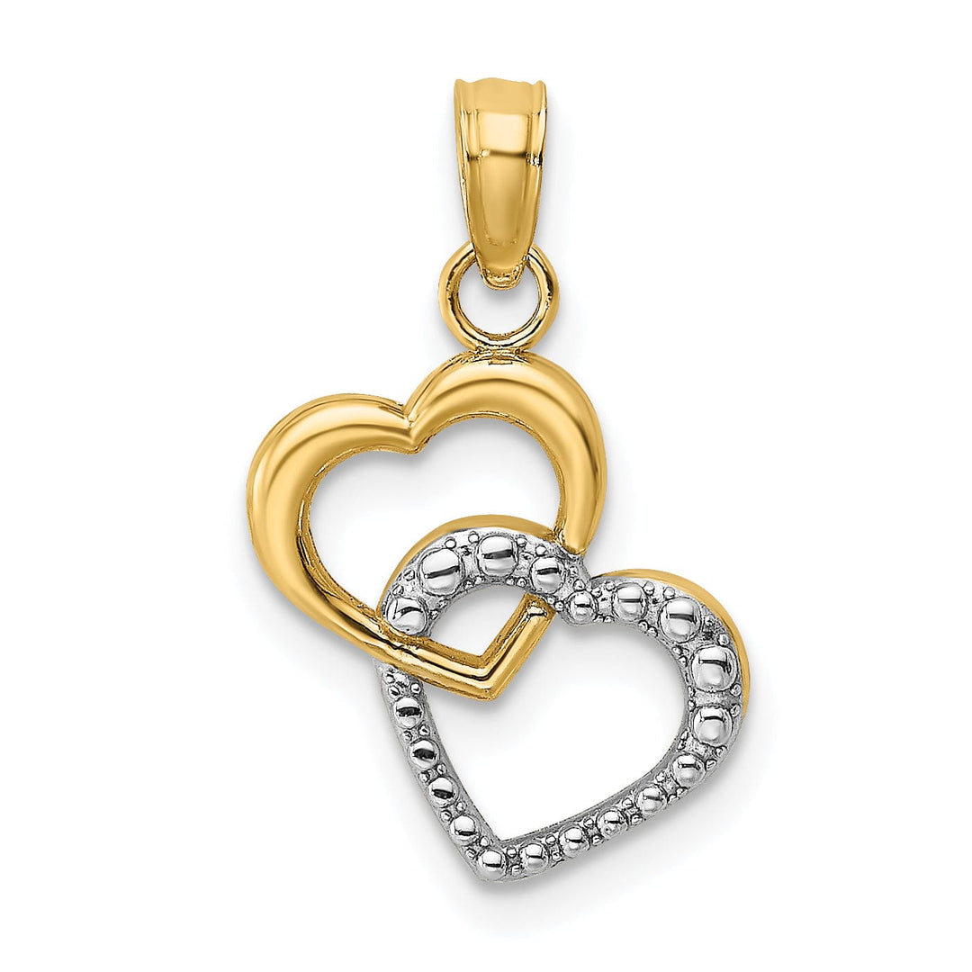 Lovely Rita's Charms & Pendants 14k Yellow Gold Rhodium Polished Textured Intertwined Hearts Pendant