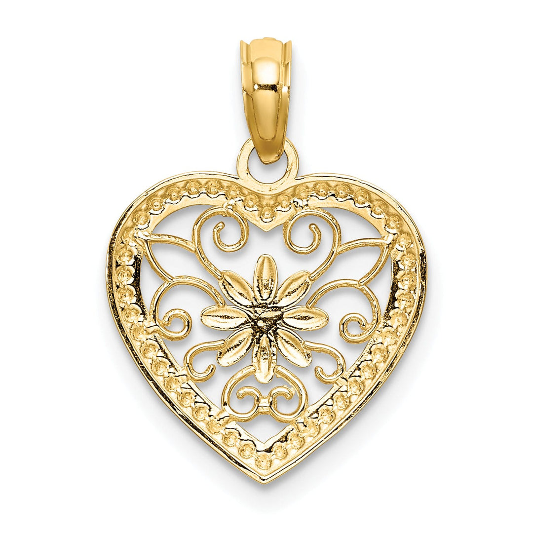 Lovely Rita's Charms & Pendants 14k Yellow Gold Rhodium Textured Heart Flower Filigree Pendant