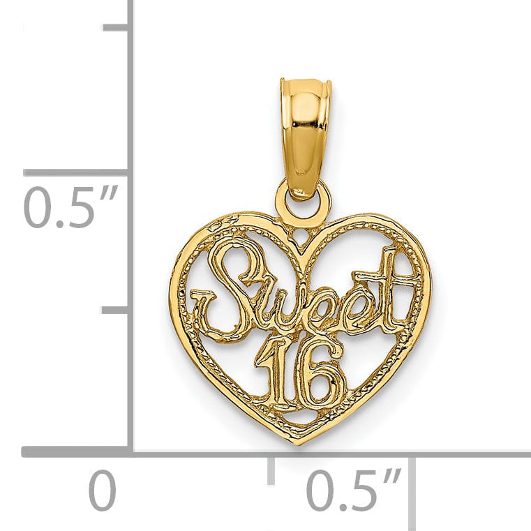 Lovely Rita's Charms & Pendants 14k Yellow Gold SWEET 16 in Heart Design Pendant