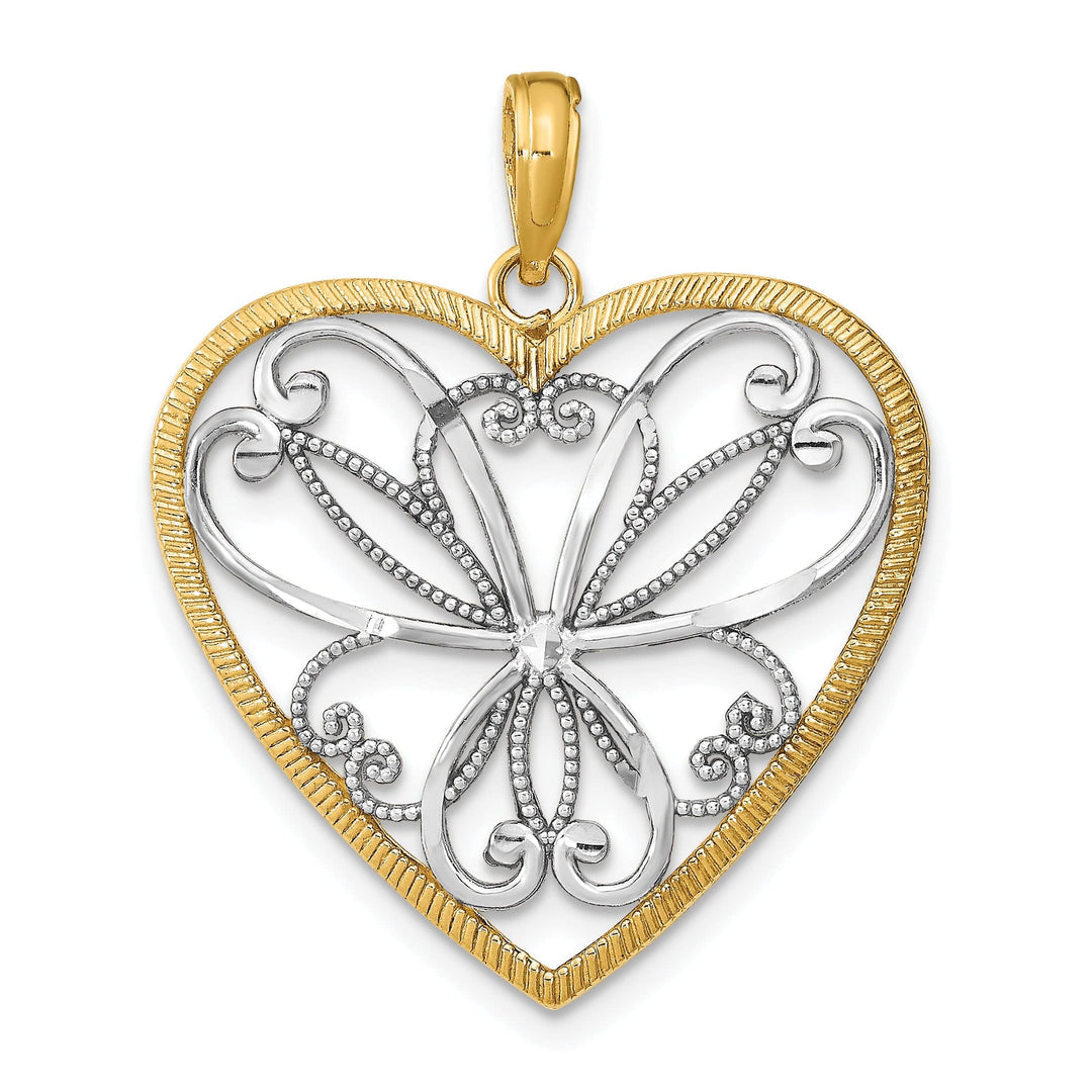 Lovely Rita's Charms & Pendants 14k Yellow Gold w/Rhodium and Filigree Heart Pendant