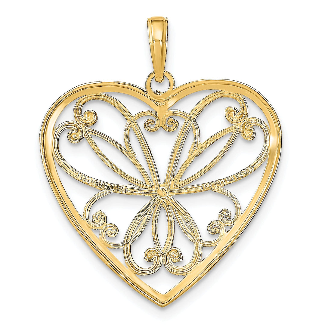 Lovely Rita's Charms & Pendants 14k Yellow Gold w/Rhodium and Filigree Heart Pendant
