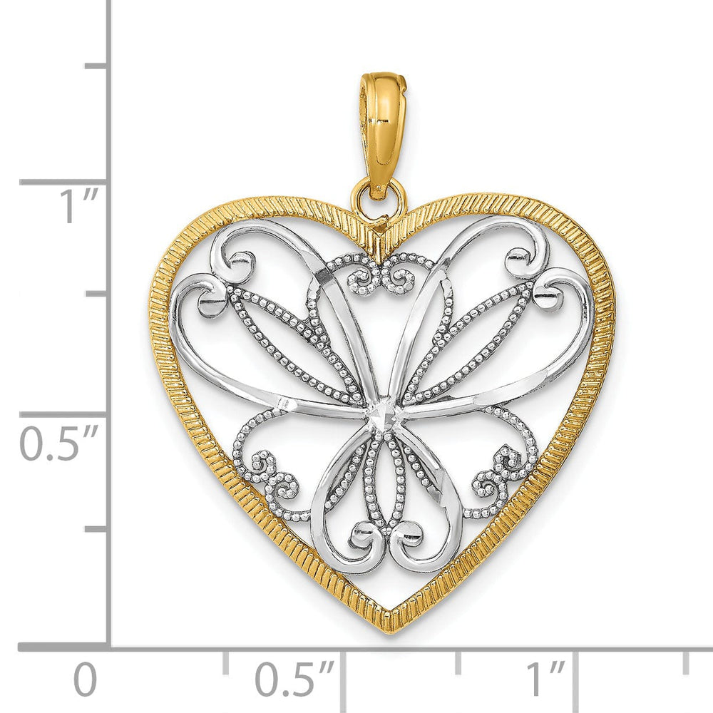 Lovely Rita's Charms & Pendants 14k Yellow Gold w/Rhodium and Filigree Heart Pendant