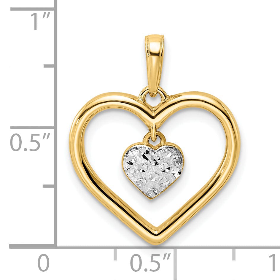 Lovely Rita's Charms & Pendants 14k Yellow Gold White Rhodium D.C Heart Dangle Heart Pendant