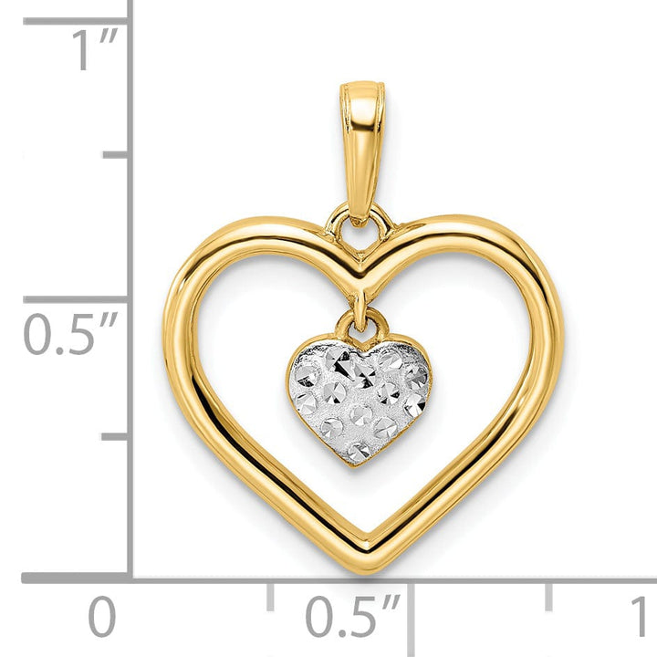 Lovely Rita's Charms & Pendants 14k Yellow Gold White Rhodium D.C Heart Dangle Heart Pendant