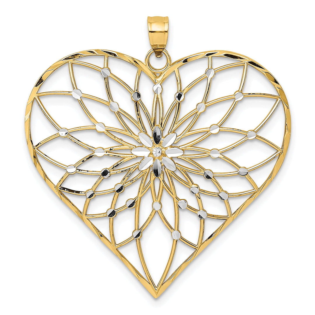 Lovely Rita's Charms & Pendants 14k Yellow Gold White Rhodium D.C Large Filigree Heart Pendant