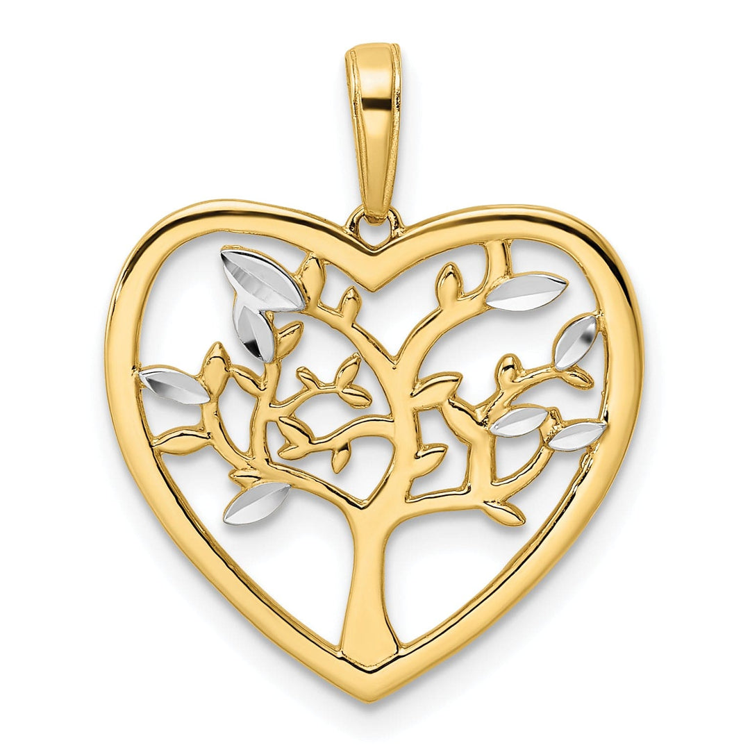Lovely Rita's Charms & Pendants 14k Yellow Gold White Rhodium D.C Tree of Life Heart Pendant