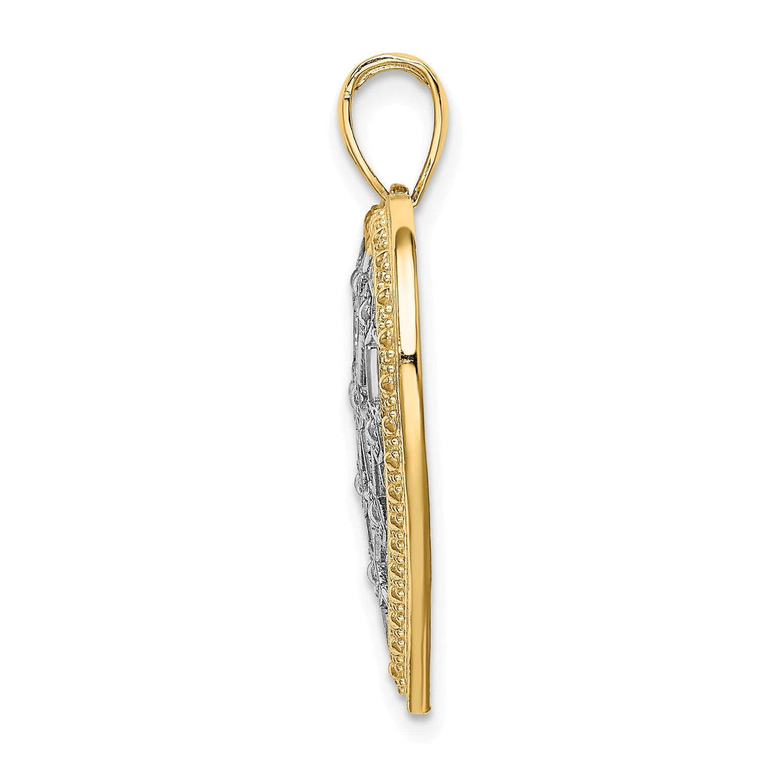 Lovely Rita's Charms & Pendants 14k Yellow Gold White Rhodium Lattice Design Heart Pendant