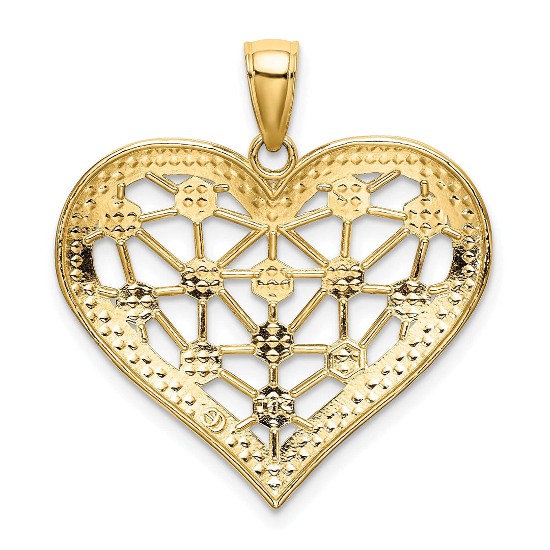 Lovely Rita's Charms & Pendants 14k Yellow Gold White Rhodium Lattice Design Heart Pendant