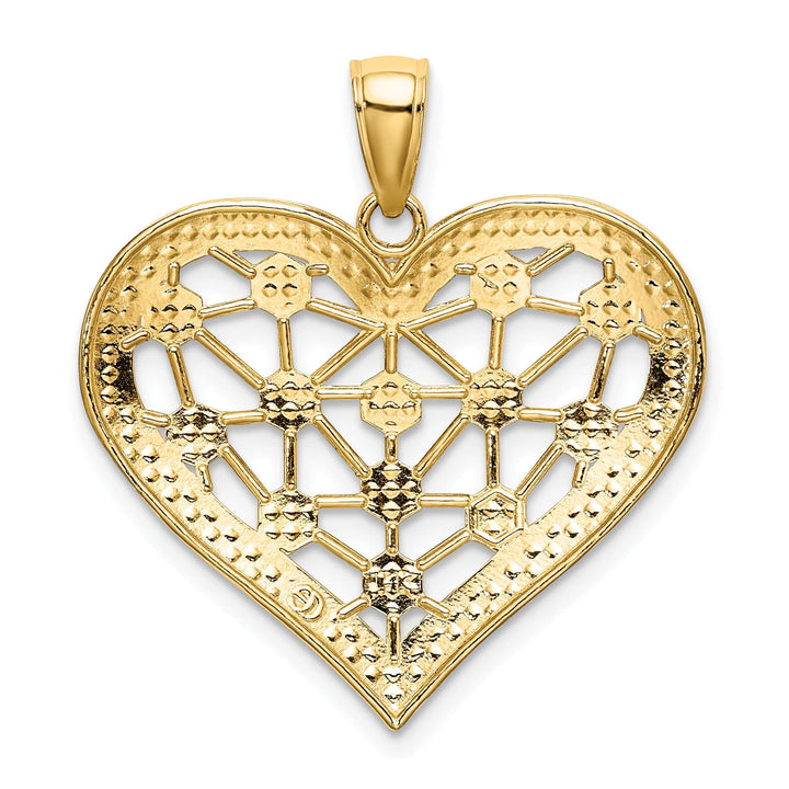 Lovely Rita's Charms & Pendants 14k Yellow Gold White Rhodium Lattice Design Heart Pendant