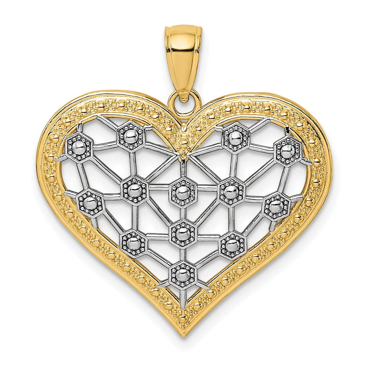 Lovely Rita's Charms & Pendants 14k Yellow Gold White Rhodium Lattice Design Heart Pendant