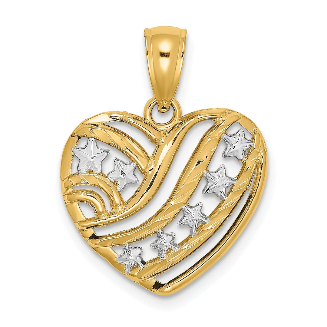 Lovely Rita's Charms & Pendants 14k Yellow Gold White Rhodium Stars and Stripes Heart Pendant