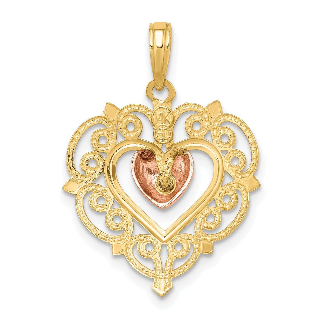 Lovely Rita's Charms & Pendants 14k Yellow Rose Gold Heart Lace Trim Pendant