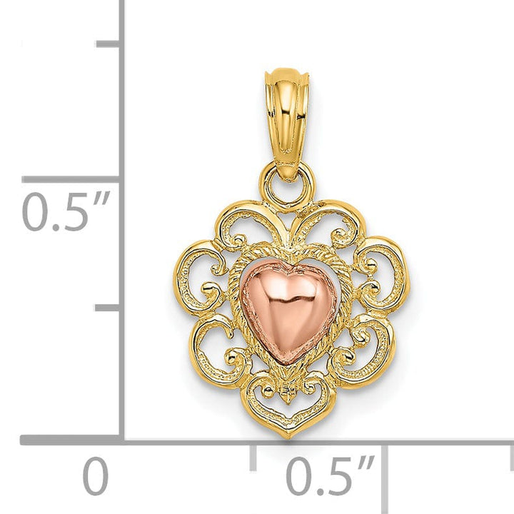 Lovely Rita's Charms & Pendants 14k Yellow Rose Gold Polished Textured Finish Heart Pendant