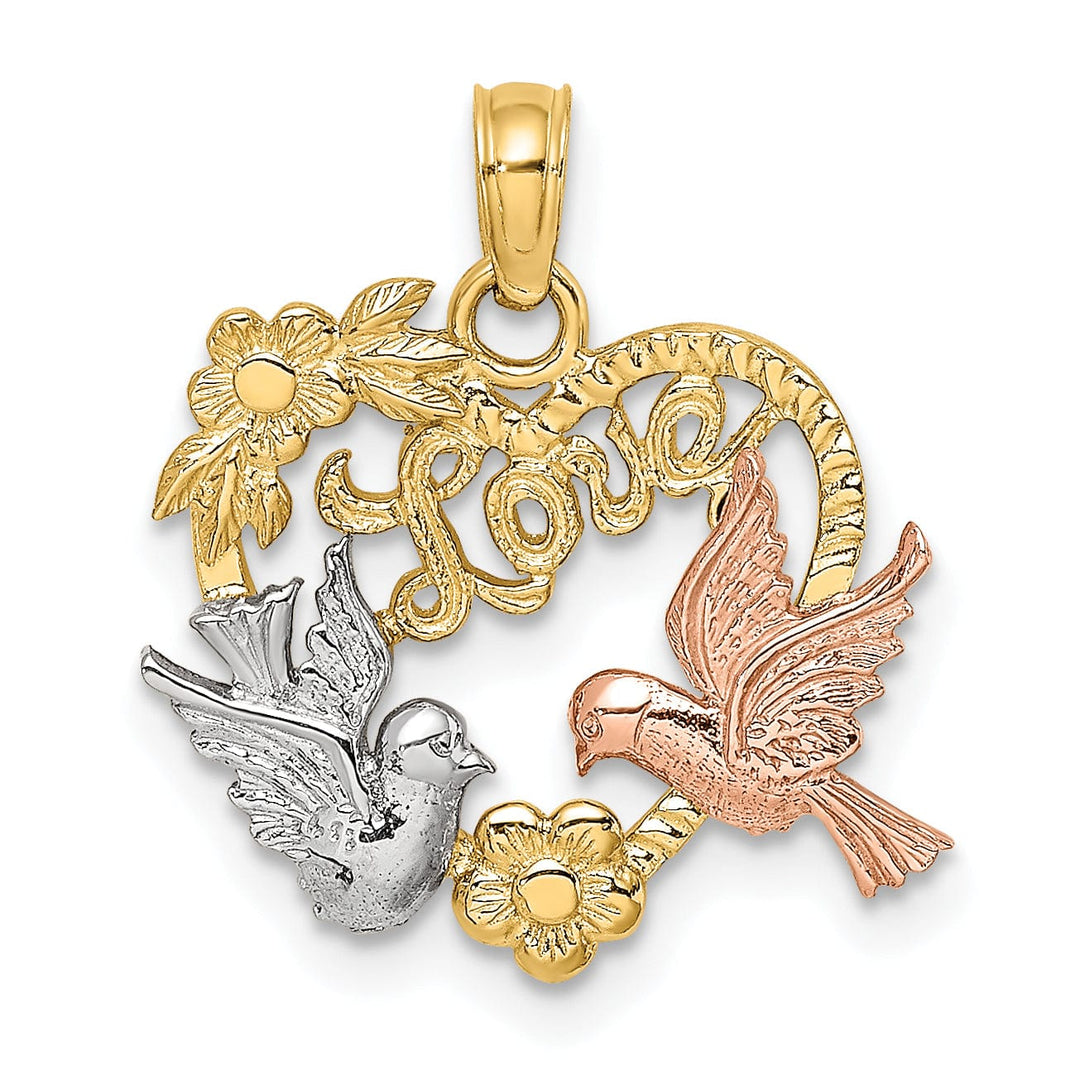 Lovely Rita's Charms & Pendants 14k Yellow Rose Gold Rhodium LOVE Doves Heart Pendant