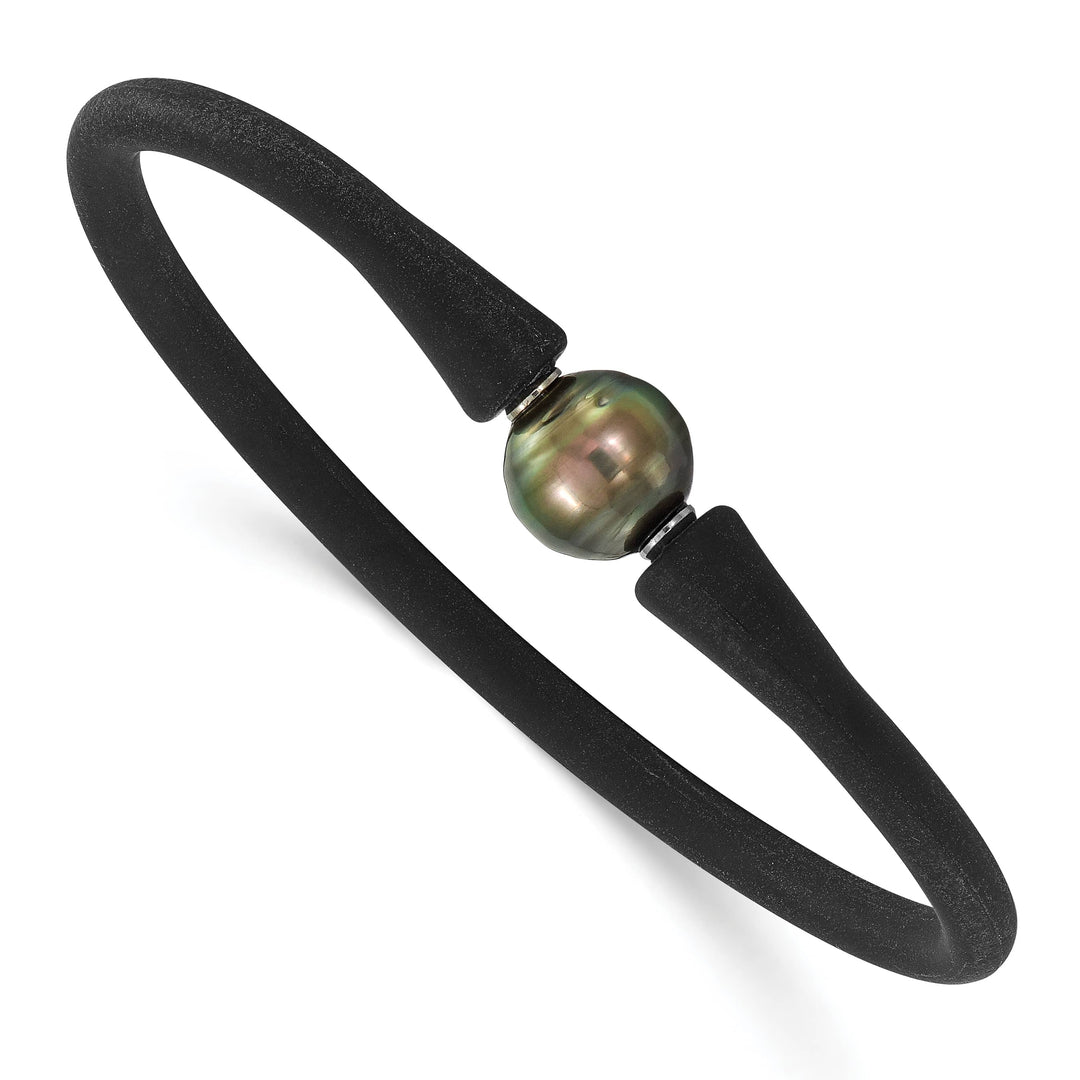 Chisel Stainless Steel 10-11mm Black Tahitian Pearl Black Silicone