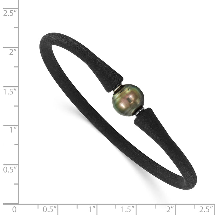 Chisel Stainless Steel 10-11mm Black Tahitian Pearl Black Silicone