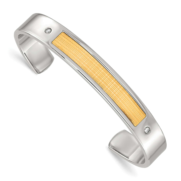 Chisel Stainless Steel 18k Gold Accent 1/20 carat Diamond Cuff Bangle
